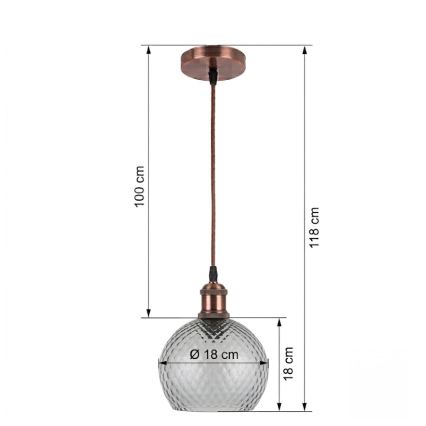 BRILAGI - LED luster na sajli RETRO GLASS 1xE27/60W/230V pr. 18 cm bakrena/zadimljena siva