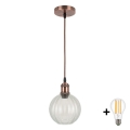 Brilagi - LED luster na sajli RETRO GLASS 1xE27/60W/230V Ø 18 cm bakreni/proziran