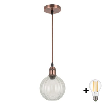 Brilagi - LED luster na sajli RETRO GLASS 1xE27/60W/230V Ø 18 cm bakreni/proziran