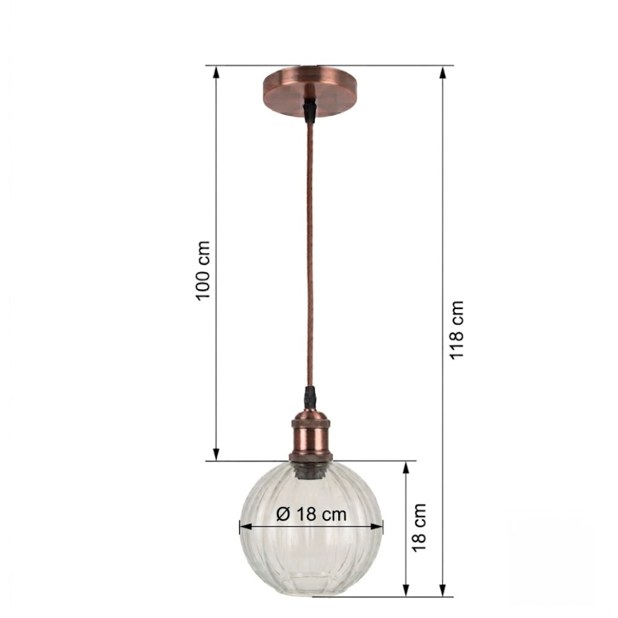 BRILAGI - LED luster na sajli RETRO GLASS 1xE27/60W/230V Ø 18 cm bakreni/proziran