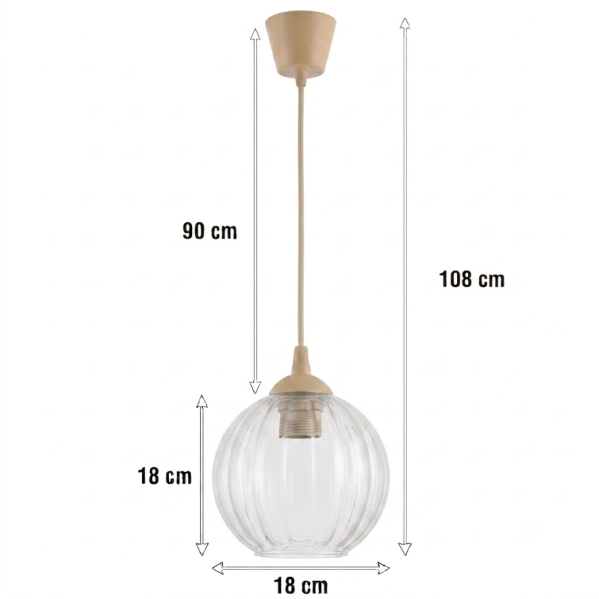 Brilagi - LED luster na sajli RETRO GLASS 1xE27/60W/230V Ø 18 cm bež/prozirno