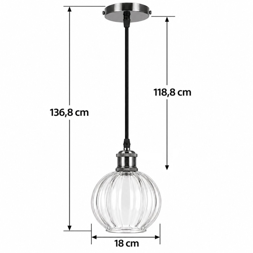 BRILAGI - LED luster na sajli RETRO GLASS 1xE27/60W/230V Ø 18 cm crna/prozirna