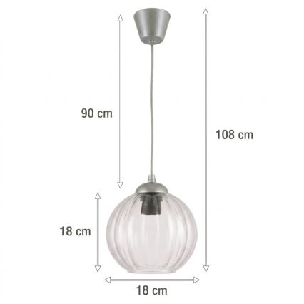 BRILAGI - LED luster na sajli RETRO GLASS 1xE27/60W/230V Ø 18 cm srebrna/transparentna