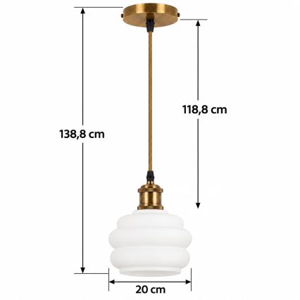 BRILAGI - LED luster na sajli RETRO GLASS 1xE27/60W/230V Ø 20 cm zlatna/bijela