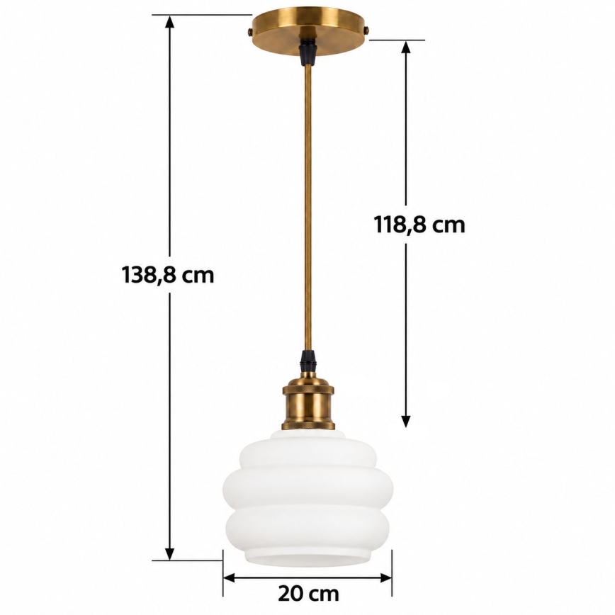 BRILAGI - LED luster na sajli RETRO GLASS 1xE27/60W/230V Ø 20 cm zlatna/bijela