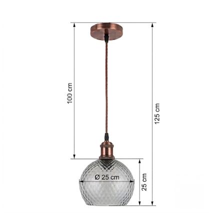 BRILAGI - LED luster na sajli RETRO GLASS 1xE27/60W/230V Ø 25 cm bakrena/dimna siva