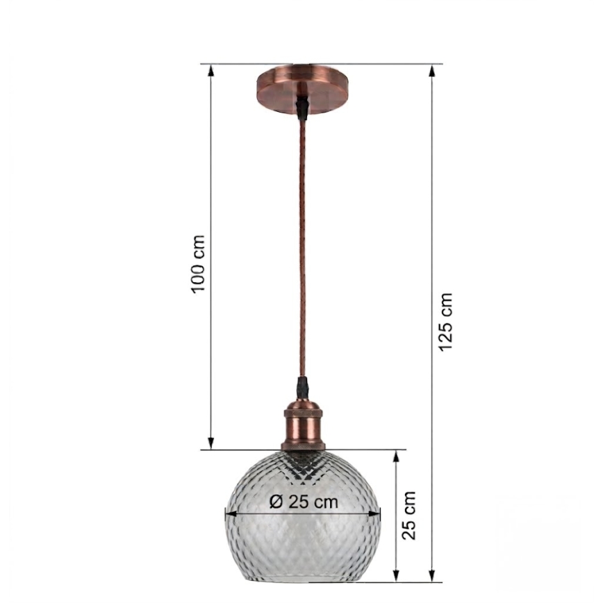 BRILAGI - LED luster na sajli RETRO GLASS 1xE27/60W/230V Ø 25 cm bakrena/dimna siva