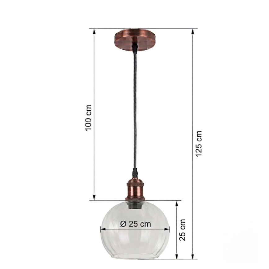 BRILAGI - LED luster na sajli RETRO GLASS 1xE27/60W/230V Ø 25 cm bakrena/prozirno