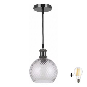 BRILAGI - LED luster na sajli RETRO GLASS 1xE27/60W/230V Ø 25 cm crna/dimna siva