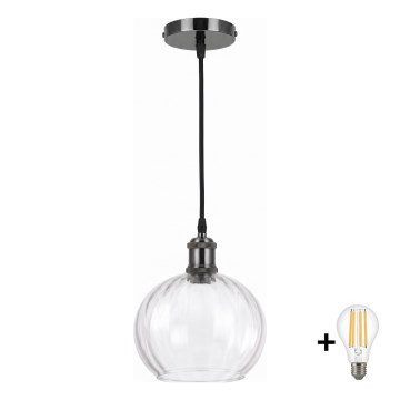 BRILAGI - LED luster na sajli RETRO GLASS 1xE27/60W/230V Ø 25 cm crna/prozirna