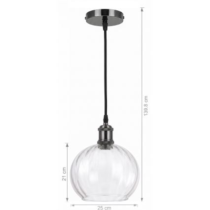 BRILAGI - LED luster na sajli RETRO GLASS 1xE27/60W/230V Ø 25 cm crna/prozirna
