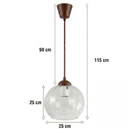BRILAGI - LED luster na sajli RETRO GLASS 1xE27/60W/230V Ø 25 cm smeđa/prozirna