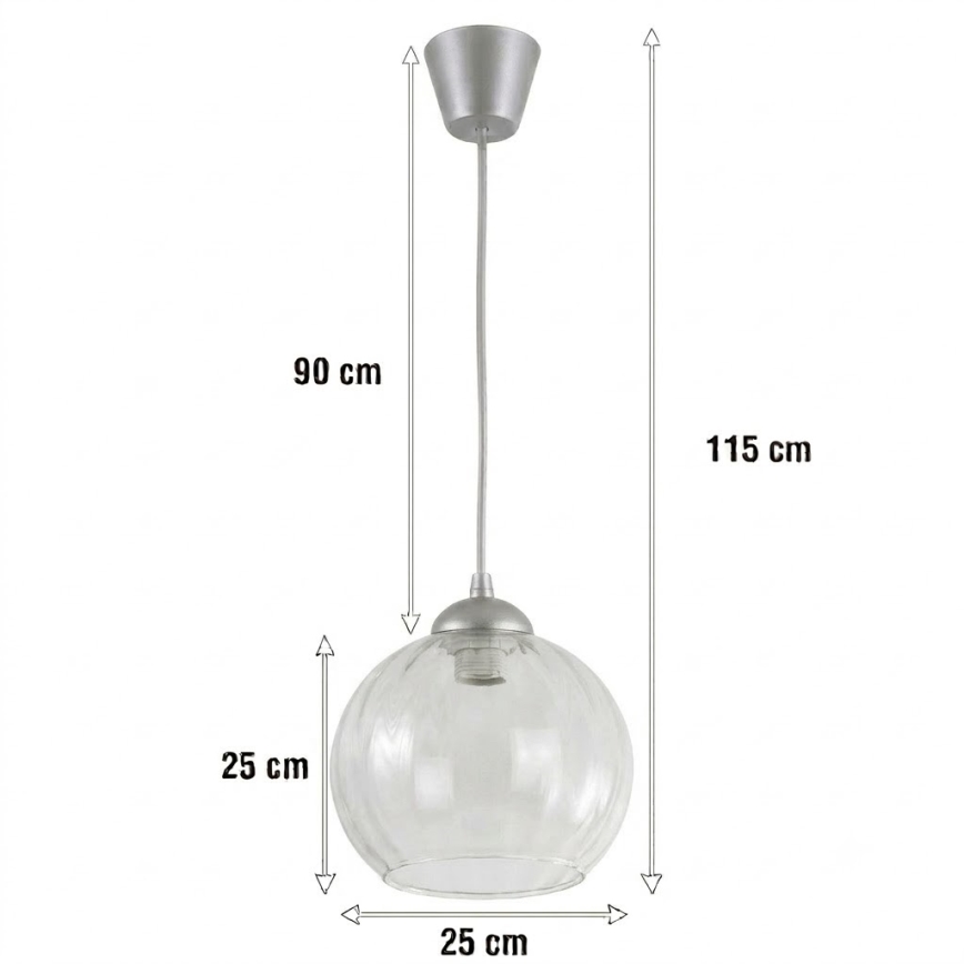 Brilagi - LED luster na sajli RETRO GLASS 1xE27/60W/230V Ø 25 cm srebrna/prozirna