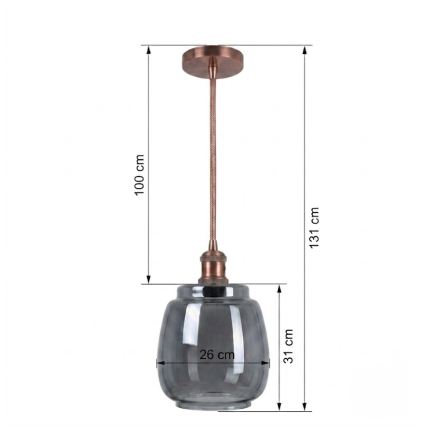 BRILAGI - LED luster na sajli RETRO GLASS 1xE27/60W/230V Ø 26 cm bakrena/zadimljeno-siva
