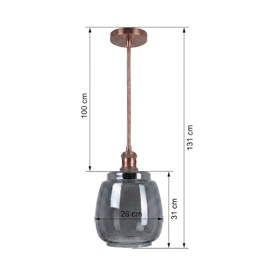 BRILAGI - LED luster na sajli RETRO GLASS 1xE27/60W/230V Ø 26 cm bakrena/zadimljeno-siva