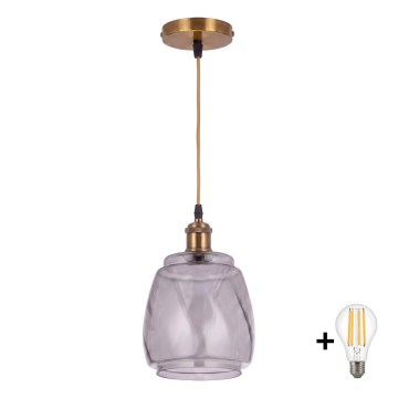 BRILAGI - LED luster na sajli RETRO GLASS 1xE27/60W/230V Ø 26 cm zlatna/dimno-siva
