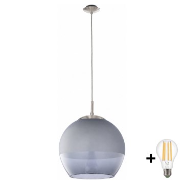 BRILAGI - LED luster na sajli RETRO GLASS 1xE27/60W/230V Ø 38 cm matni krom/zadimljeno-siva