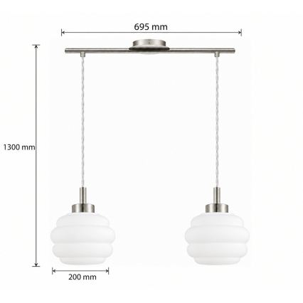 BRILAGI - LED luster na sajli RETRO GLASS 2xE27/60W/230V matni krom/bijela