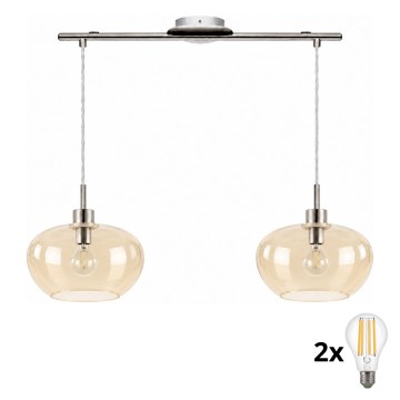 BRILAGI - LED luster na sajli RETRO GLASS 2xE27/60W/230V matni krom/dimljeno bež