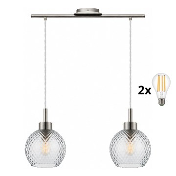 BRILAGI - LED luster na sajli RETRO GLASS 2xE27/60W/230V matni krom/dimna siva