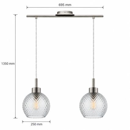 BRILAGI - LED luster na sajli RETRO GLASS 2xE27/60W/230V matni krom/dimna siva