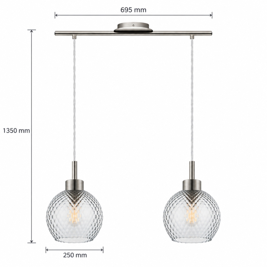 BRILAGI - LED luster na sajli RETRO GLASS 2xE27/60W/230V matni krom/dimna siva