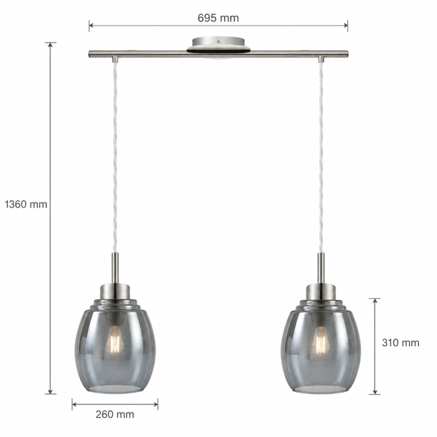 BRILAGI - LED luster na sajli RETRO GLASS 2xE27/60W/230V matni krom/dimno-siva