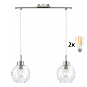 BRILAGI - LED luster na sajli RETRO GLASS 2xE27/60W/230V matni krom/prozirno