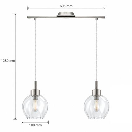 BRILAGI - LED luster na sajli RETRO GLASS 2xE27/60W/230V matni krom/prozirno