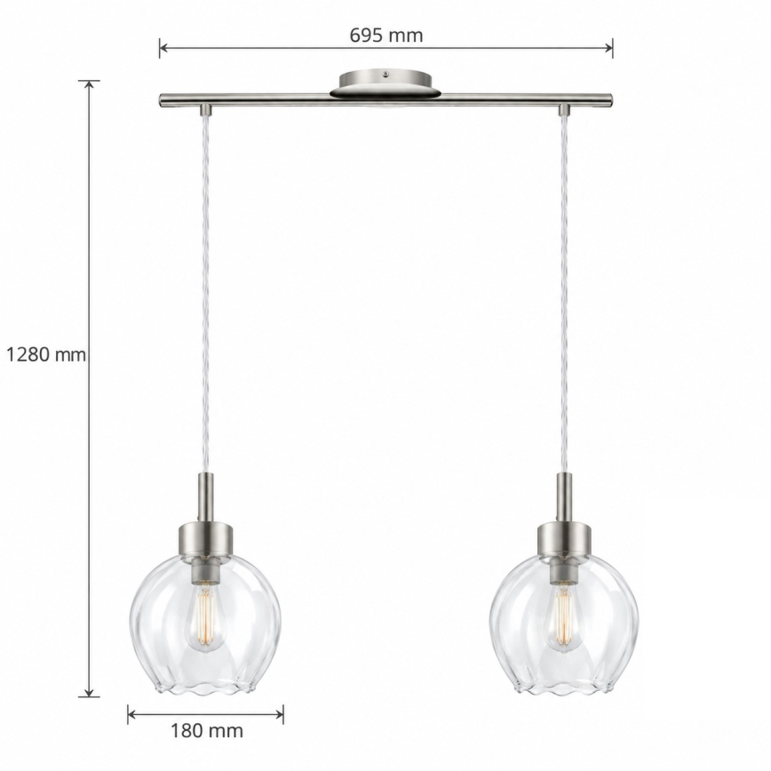 BRILAGI - LED luster na sajli RETRO GLASS 2xE27/60W/230V matni krom/prozirno