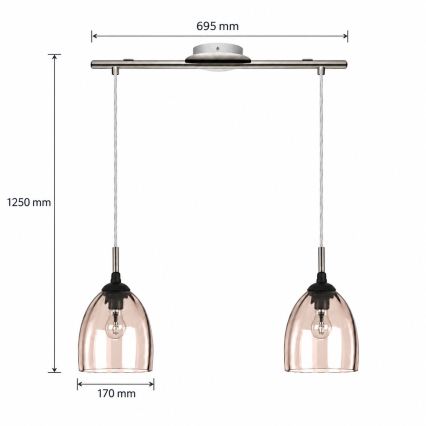 BRILAGI - LED luster na sajli RETRO GLASS 2xE27/60W/230V matni krom/dimno bež