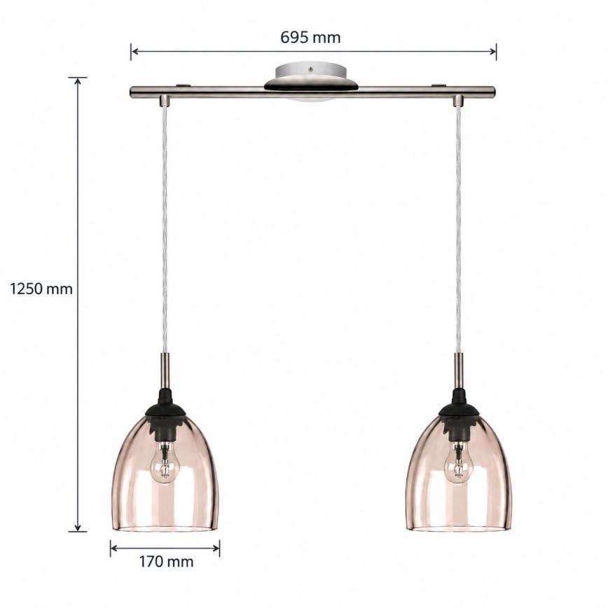BRILAGI - LED luster na sajli RETRO GLASS 2xE27/60W/230V matni krom/dimno bež
