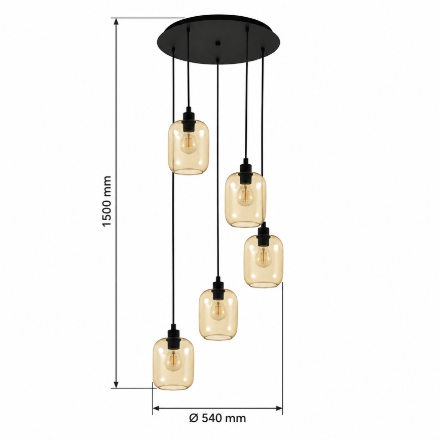 BRILAGI - LED Luster na sajli RETRO GLASS 5xE27/60W/230V crna/dimna smeđa