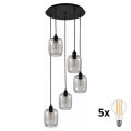 BRILAGI - LED luster na sajli RETRO GLASS 5xE27/60W/230V crna/zadimljeno siva