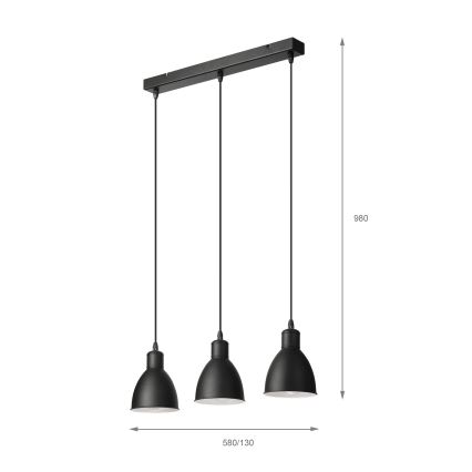 Brilagi - LED luster na sajli RIDDY 3xE27/60W/230V crna