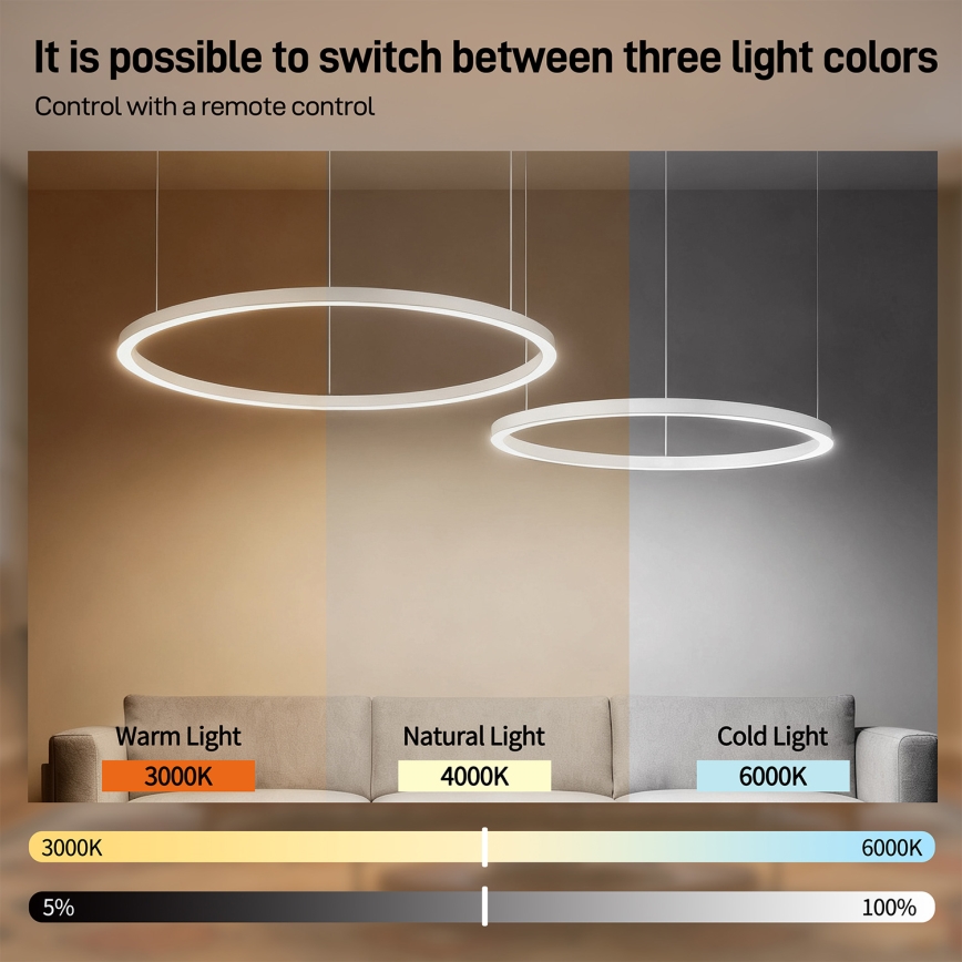 Brilagi - LED prigušivi luster na sajli PORTOFINO LED/98W/230V 3000-6000K bijela + daljinski upravljač