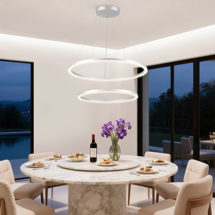 Brilagi - Srebrni LED luster na sajli PORTOFINO, s mogućnošću prigušivanja, LED/98W/230V 3000-6000K Ø 80 cm + daljinski upravljač