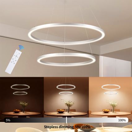 Brilagi - Srebrni LED luster na sajli PORTOFINO, s mogućnošću prigušivanja, LED/98W/230V 3000-6000K Ø 80 cm + daljinski upravljač