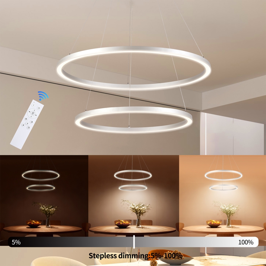 Brilagi - Srebrni LED luster na sajli PORTOFINO, s mogućnošću prigušivanja, LED/98W/230V 3000-6000K Ø 80 cm + daljinski upravljač