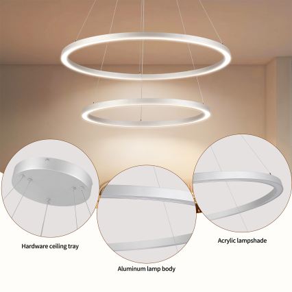 Brilagi - Srebrni LED luster na sajli PORTOFINO, s mogućnošću prigušivanja, LED/98W/230V 3000-6000K Ø 80 cm + daljinski upravljač