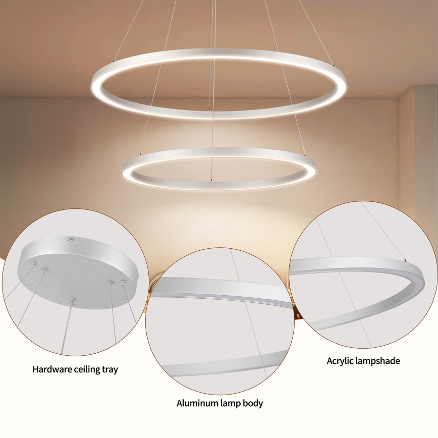 Brilagi - Srebrni LED luster na sajli PORTOFINO, s mogućnošću prigušivanja, LED/98W/230V 3000-6000K Ø 80 cm + daljinski upravljač