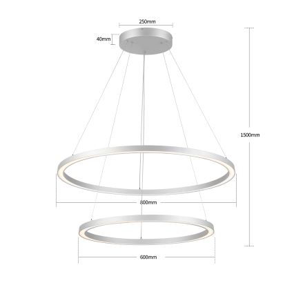 Brilagi - Srebrni LED luster na sajli PORTOFINO, s mogućnošću prigušivanja, LED/98W/230V 3000-6000K Ø 80 cm + daljinski upravljač
