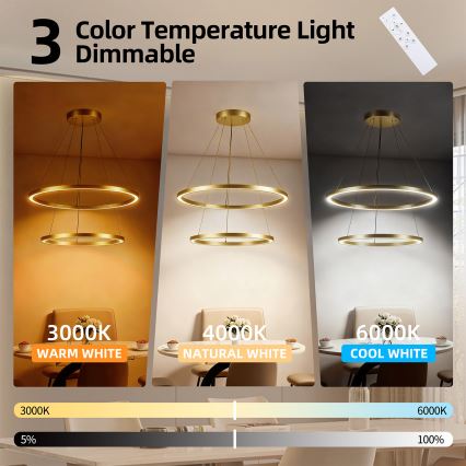 Brilagi - LED luster s mogućnošću prigušivanja na sajli PORTOFINO LED/98W/230V 3000-6000K Ø 80 cm zlatna + daljinski upravljač