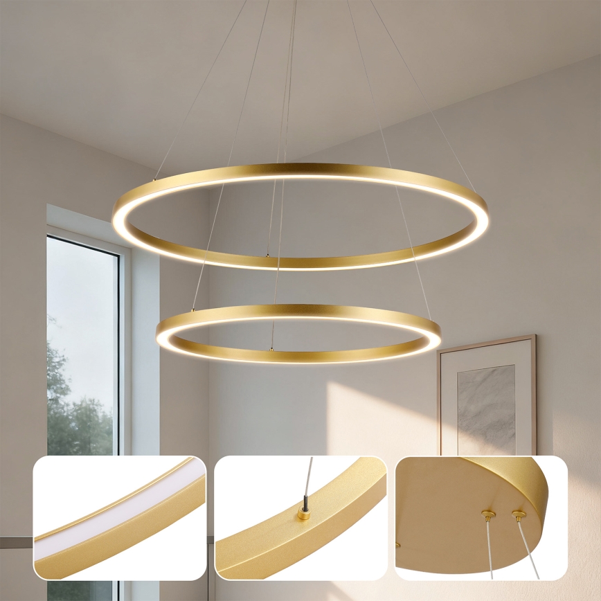 Brilagi - LED luster s mogućnošću prigušivanja na sajli PORTOFINO LED/98W/230V 3000-6000K Ø 80 cm zlatna + daljinski upravljač