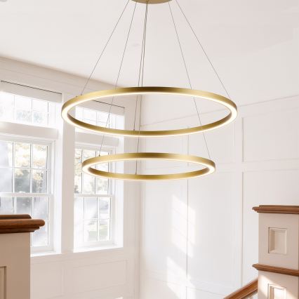 Brilagi - LED luster s mogućnošću prigušivanja na sajli PORTOFINO LED/98W/230V 3000-6000K Ø 80 cm zlatna + daljinski upravljač