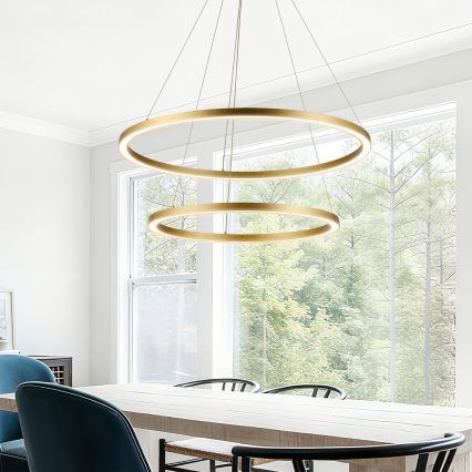 Brilagi - LED luster s mogućnošću prigušivanja na sajli PORTOFINO LED/98W/230V 3000-6000K Ø 80 cm zlatna + daljinski upravljač