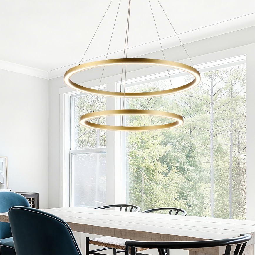 Brilagi - LED luster s mogućnošću prigušivanja na sajli PORTOFINO LED/98W/230V 3000-6000K Ø 80 cm zlatna + daljinski upravljač