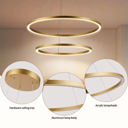 Brilagi - LED luster s mogućnošću prigušivanja na sajli PORTOFINO LED/98W/230V 3000-6000K Ø 80 cm zlatna + daljinski upravljač