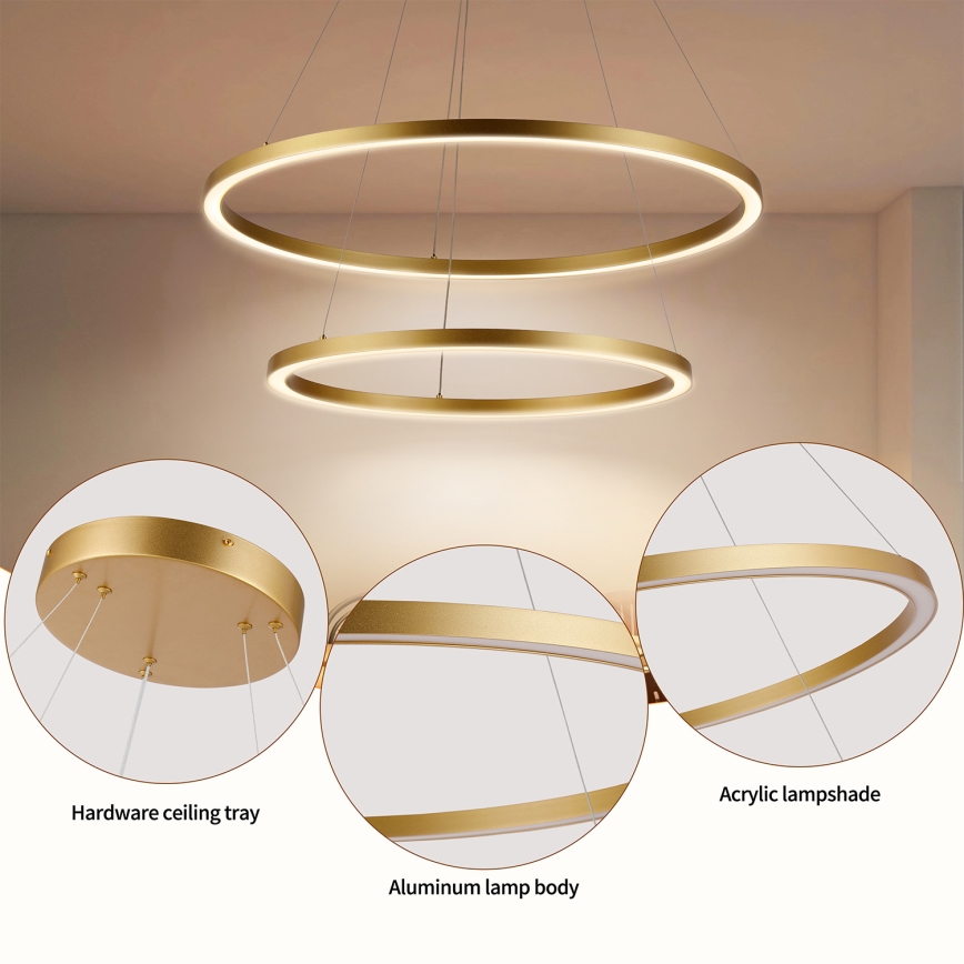 Brilagi - LED luster s mogućnošću prigušivanja na sajli PORTOFINO LED/98W/230V 3000-6000K Ø 80 cm zlatna + daljinski upravljač