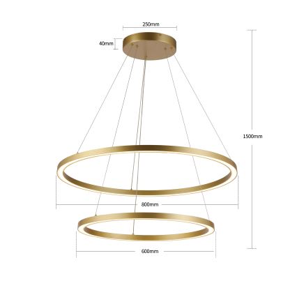 Brilagi - LED luster s mogućnošću prigušivanja na sajli PORTOFINO LED/98W/230V 3000-6000K Ø 80 cm zlatna + daljinski upravljač